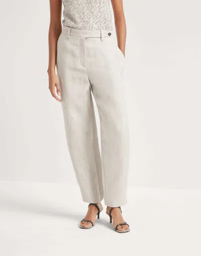 Brunello Cucinelli Linen Trousers In Nude
