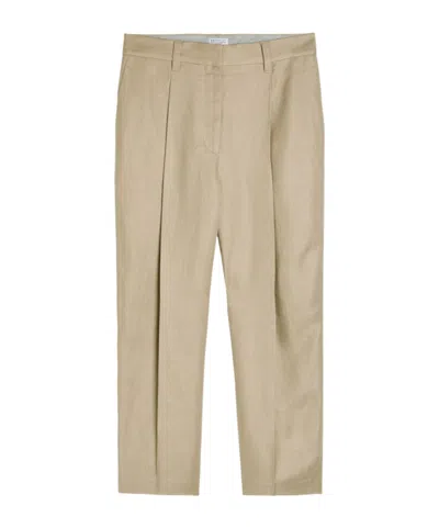 Brunello Cucinelli Linen Trousers In Nude
