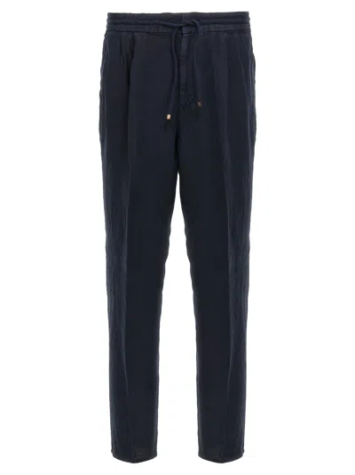 Brunello Cucinelli Trousers Linen Tapered Leg In Blue