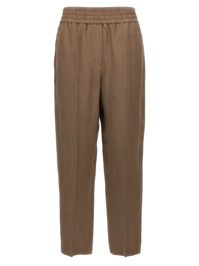 Brunello Cucinelli Linen Trousers Pants In Brown