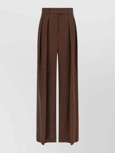 Brunello Cucinelli Linen Trousers Pleated Front Wide Leg In Brown