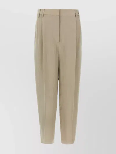 BRUNELLO CUCINELLI LINEN TROUSERS WITH BACK POCKETS AND FRONT PLEATS