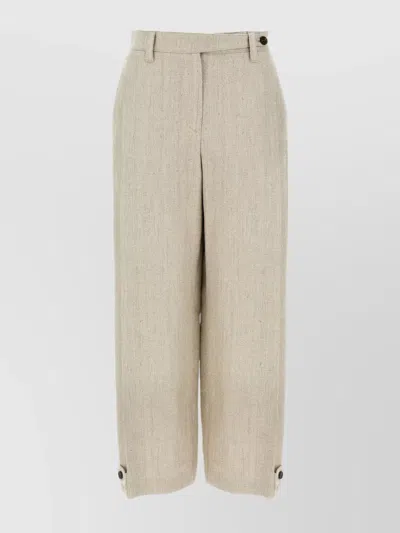 Brunello Cucinelli Linen Trousers With Belt Loops And Pockets In Beige