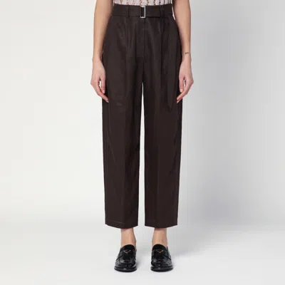 BRUNELLO CUCINELLI LINEN TROUSERS WITH BROWN BELT