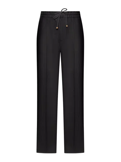 Brunello Cucinelli Men Linen Trousers With Drawstring In Black