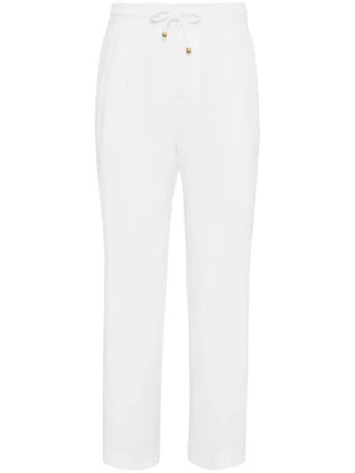 Brunello Cucinelli Drawstring Waist Linen Pants In White