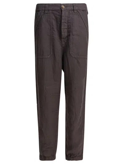 Brunello Cucinelli Linen Trousers With Relaxed Fit In Green