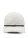 Brunello Cucinelli Curved Brim Panelled Textured Top Button Hat In Gray
