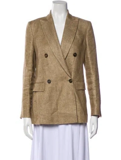Pre-owned Brunello Cucinelli Linen Tweed Pattern Blazer In Brown