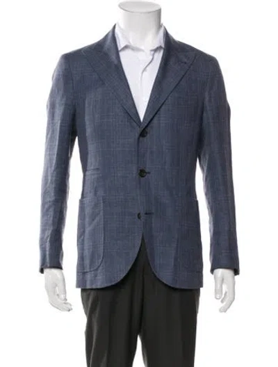 Pre-owned Brunello Cucinelli Linen Tweed Pattern Jacket In Blue