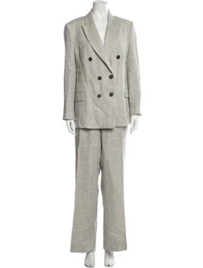 Pre-owned Brunello Cucinelli Linen Tweed Pattern Pantsuit In Gray