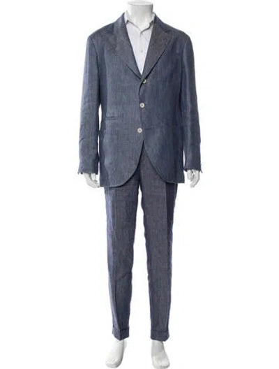 Pre-owned Brunello Cucinelli Linen Two-piece Suit In Blue