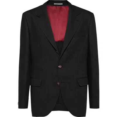 Brunello Cucinelli Linen Unconstructed Blazer In Black