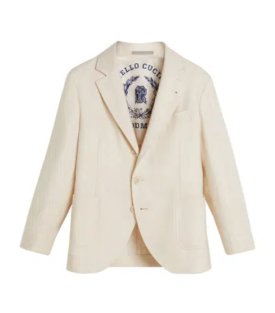 Brunello Cucinelli Kids' 单排扣亚麻混纺西装夹克 In Neutrals