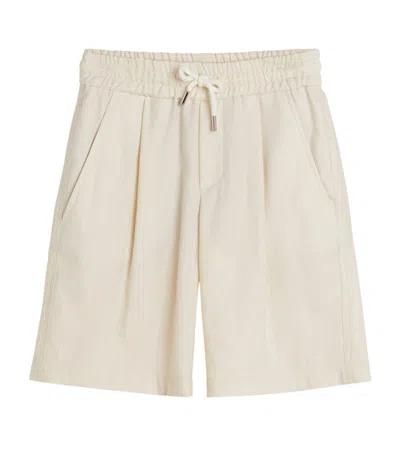 Brunello Cucinelli Kids' Linen-virgin Wool Pleated Shorts (4-12 Years) In Neutrals