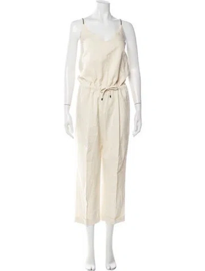 Pre-owned Brunello Cucinelli Linen V-neck Jumpsuit In Neutrals