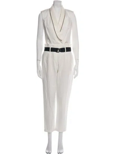 Pre-owned Brunello Cucinelli Linen V-neck Jumpsuit In White