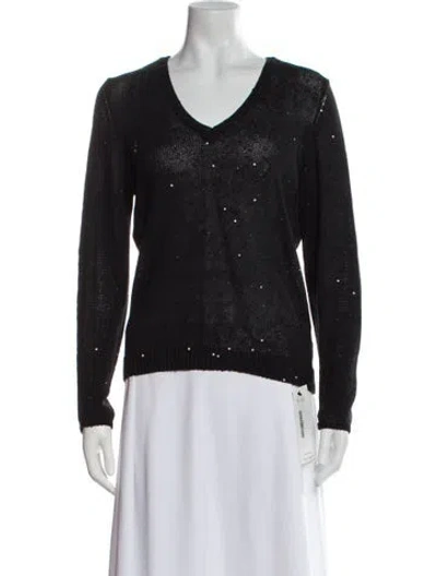 Pre-owned Brunello Cucinelli Linen V-neck Sweater In Black