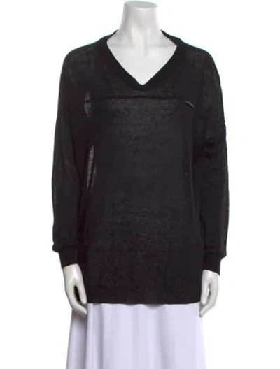 Pre-owned Brunello Cucinelli Linen V-neck Sweater In Black