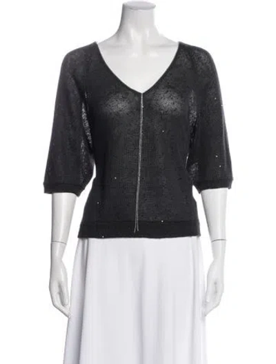 Pre-owned Brunello Cucinelli Linen V-neck Sweater In Black