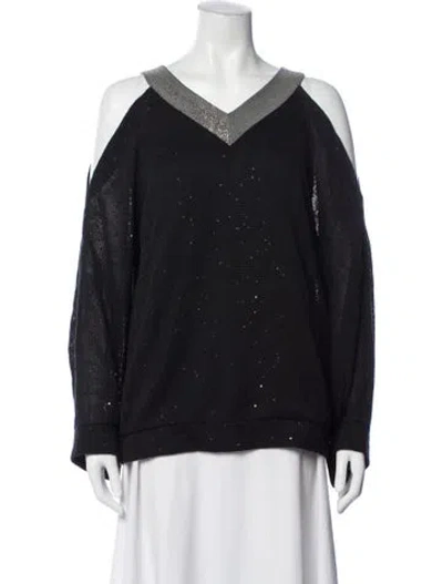 Pre-owned Brunello Cucinelli Linen V-neck Sweater In Black