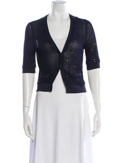 Pre-owned Brunello Cucinelli Linen V-neck Sweater In Blue