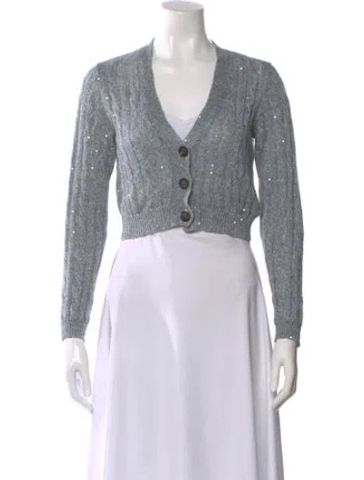 Pre-owned Brunello Cucinelli Linen V-neck Sweater In Blue