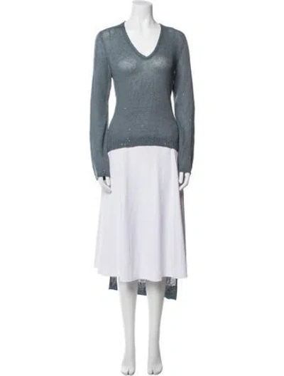 Pre-owned Brunello Cucinelli Linen V-neck Sweater In Blue