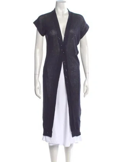 Pre-owned Brunello Cucinelli Linen V-neck Sweater In Blue