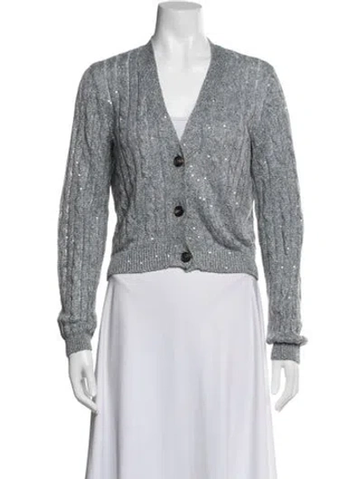 Pre-owned Brunello Cucinelli Linen V-neck Sweater In Blue