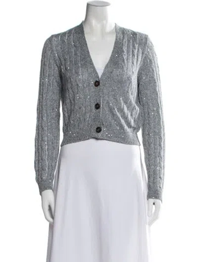 Pre-owned Brunello Cucinelli Linen V-neck Sweater In Blue
