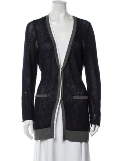 Pre-owned Brunello Cucinelli Linen V-neck Sweater In Blue