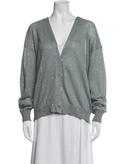 Pre-owned Brunello Cucinelli Linen V-neck Sweater In Blue