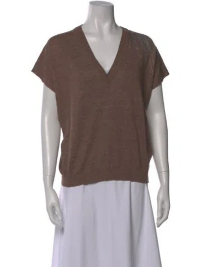 Pre-owned Brunello Cucinelli Linen V-neck Sweater In Brown