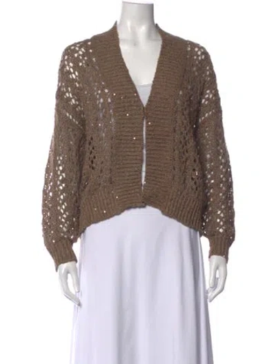 Pre-owned Brunello Cucinelli Linen V-neck Sweater In Brown