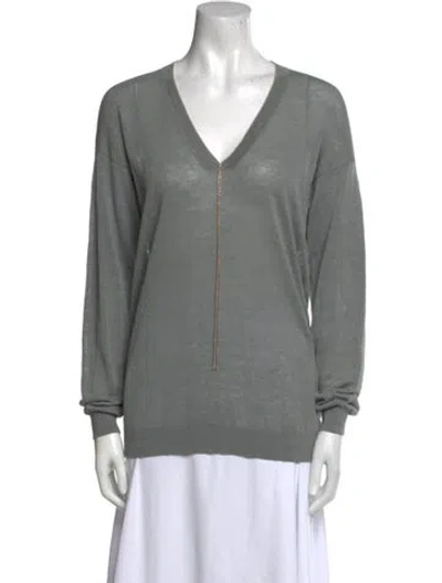 Pre-owned Brunello Cucinelli Linen V-neck Sweater In Gray