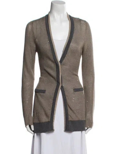 Pre-owned Brunello Cucinelli Linen V-neck Sweater In Gray