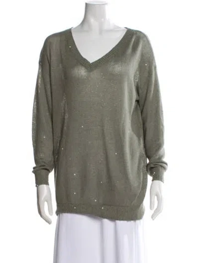 Pre-owned Brunello Cucinelli Linen V-neck Sweater In Gray
