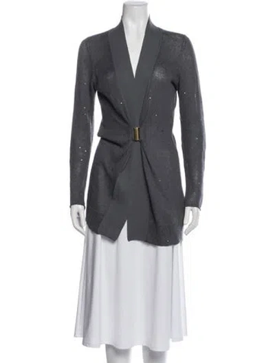 Pre-owned Brunello Cucinelli Linen V-neck Sweater In Gray