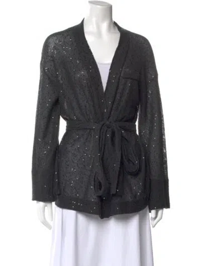 Pre-owned Brunello Cucinelli Linen V-neck Sweater In Gray