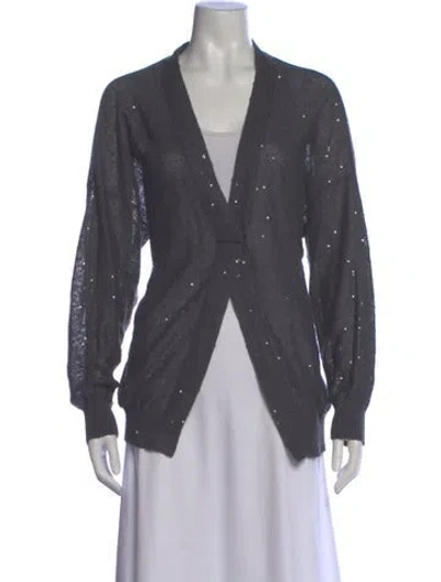 Pre-owned Brunello Cucinelli Linen V-neck Sweater In Gray