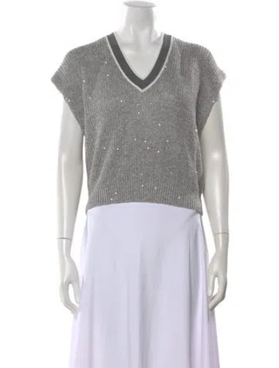 Pre-owned Brunello Cucinelli Linen V-neck Sweater In Gray