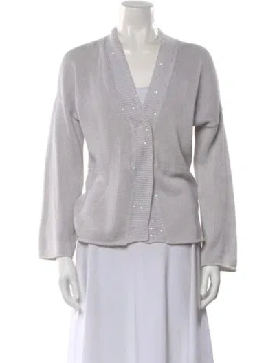 Pre-owned Brunello Cucinelli Linen V-neck Sweater In Gray