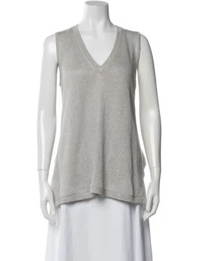 Pre-owned Brunello Cucinelli Linen V-neck Sweater In Gray