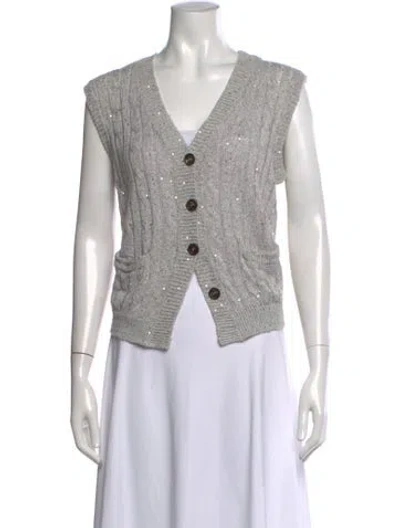 Pre-owned Brunello Cucinelli Linen V-neck Sweater In Gray