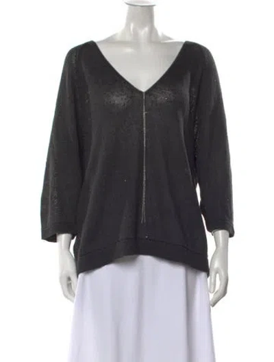 Pre-owned Brunello Cucinelli Linen V-neck Sweater In Gray