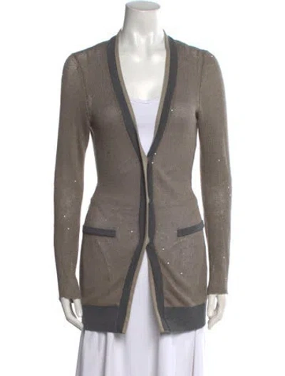 Pre-owned Brunello Cucinelli Linen V-neck Sweater In Green