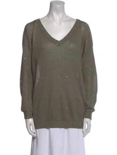 Pre-owned Brunello Cucinelli Linen V-neck Sweater In Green