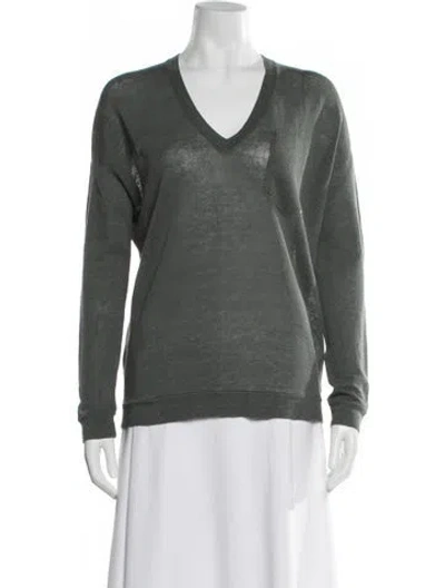 Pre-owned Brunello Cucinelli Linen V-neck Sweater In Green