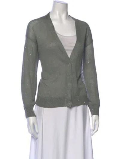 Pre-owned Brunello Cucinelli Linen V-neck Sweater In Green